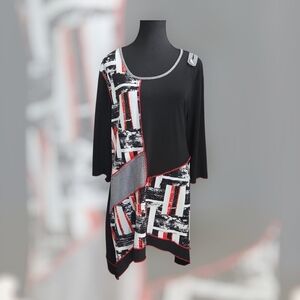 Black, Red and White Geometric Women's Tunic  Large   No Size Tag